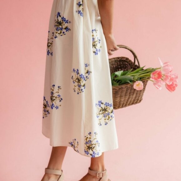 Midi Dainty Floral Dress |Square Neck Bow Tie Dress | Roolee - Picture 5 of 8